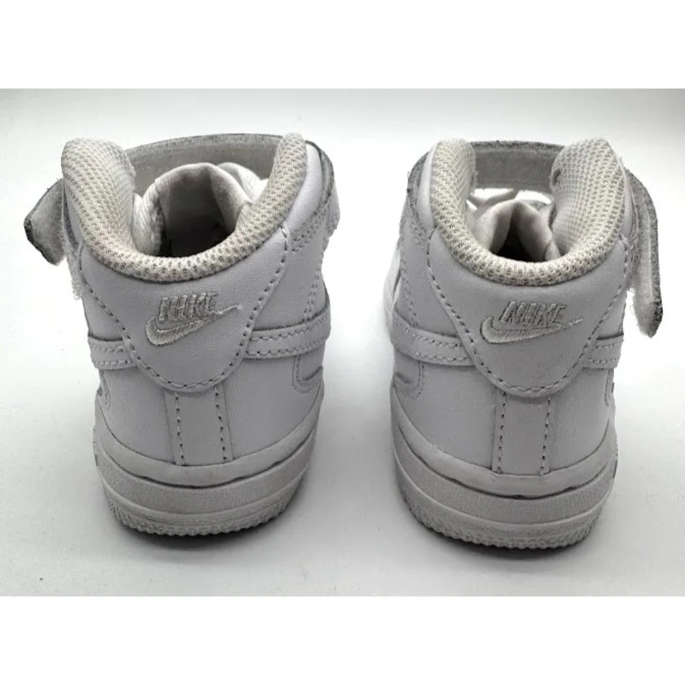 Nike Air Force 1 Mid LE White Leather Kids Sneakers Hook Loop US 8C DH2935-111